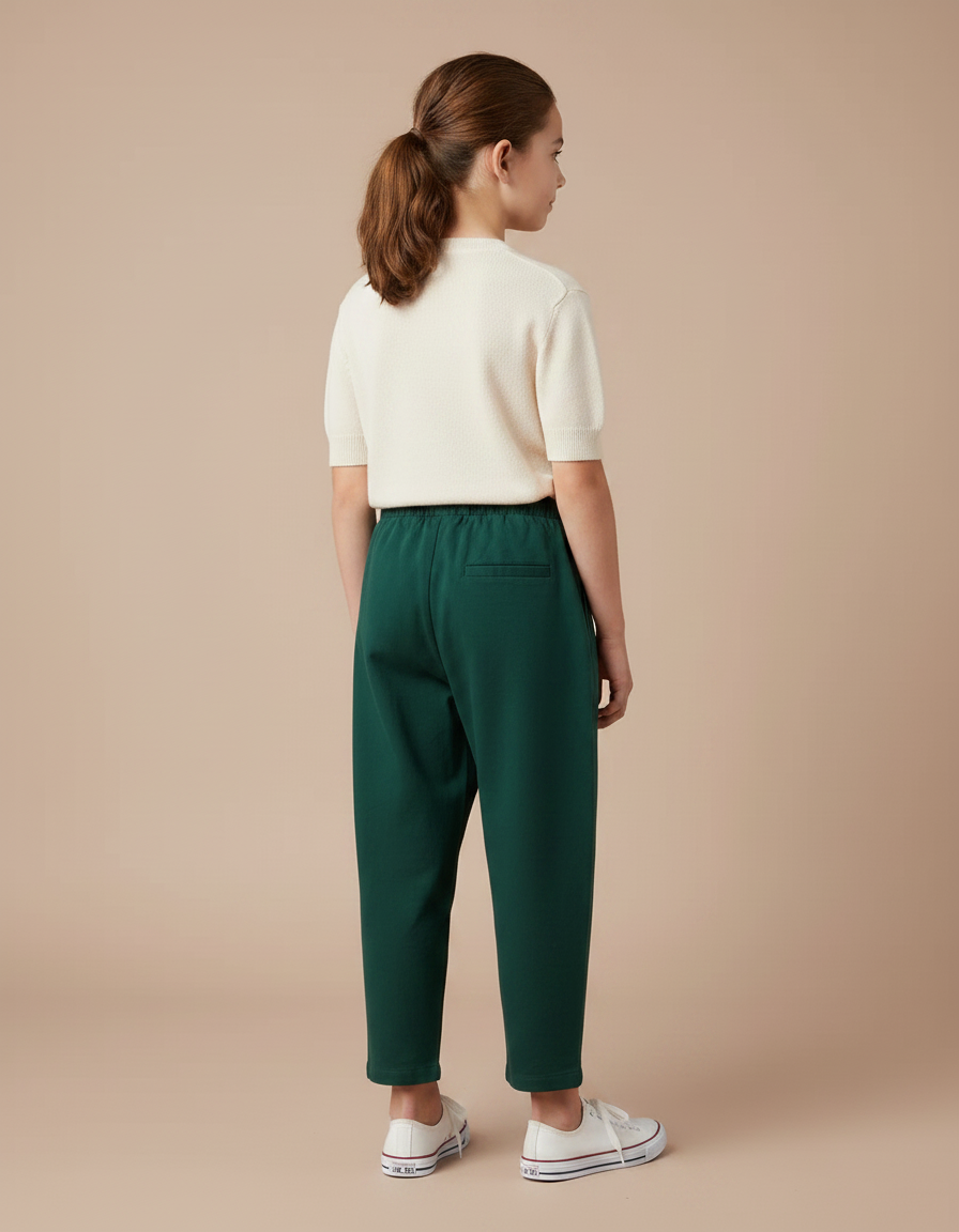 Pantalon Chino Vert Ample Coton Élastique Enfant - vue 2