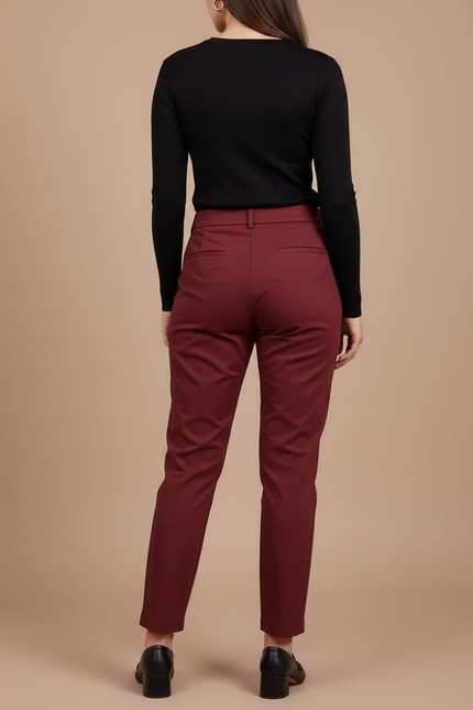 Pantalon Chino Bordeaux Taille Haute Slim Femme - Gabardine - vue 2
