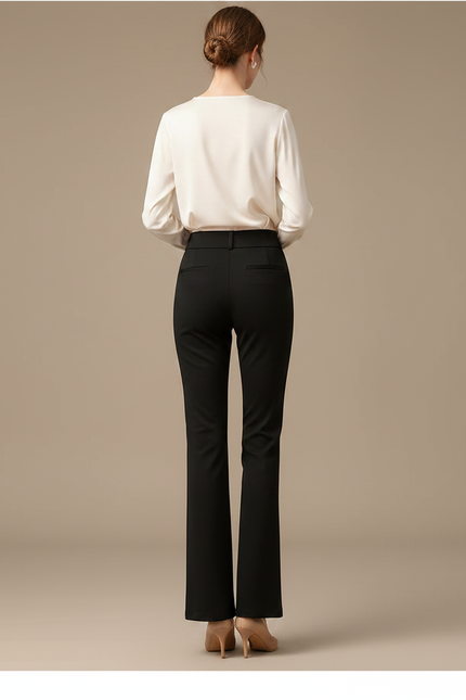 Pantalon Chino Noir Élastique Évasé Taille Haute Femme - Polyester - vue 2
