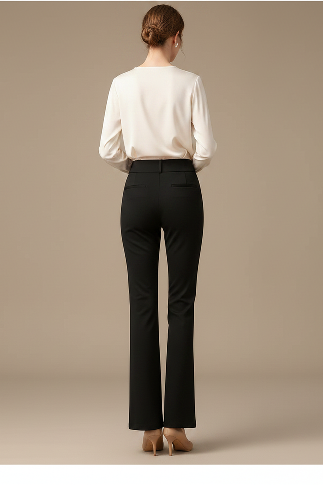 Pantalon Chino Noir Élastique Évasé Taille Haute Femme - Polyester - vue 2