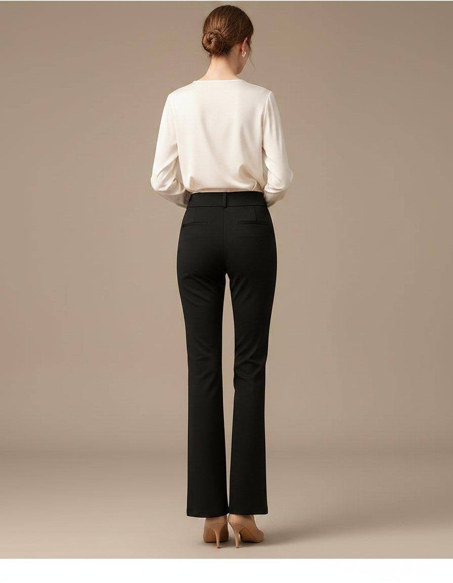 Pantalon Chino Noir Élastique Évasé Taille Haute Femme - Polyester - vue 2