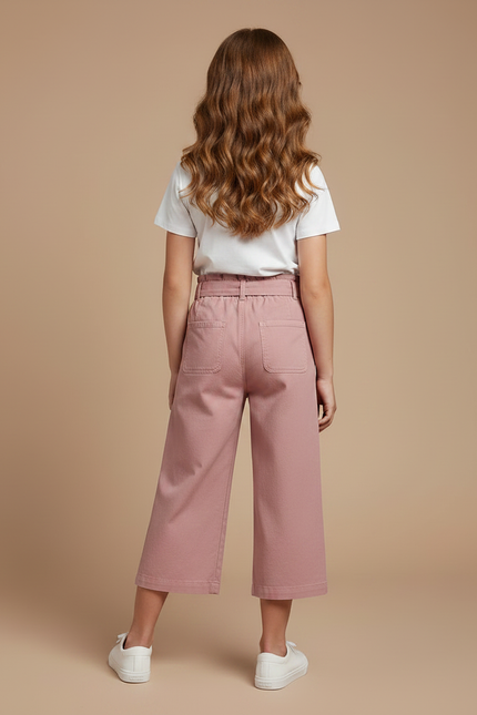 Pantalon Chino Rose Ample Coton Ceinturé Fille - vue 2