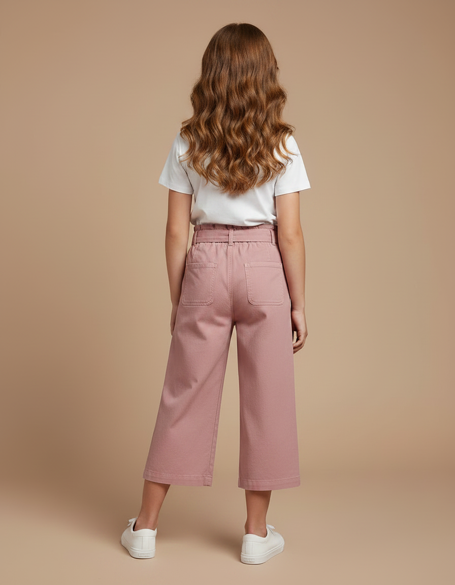 Pantalon Chino Rose Ample Coton Ceinturé Fille - vue 2