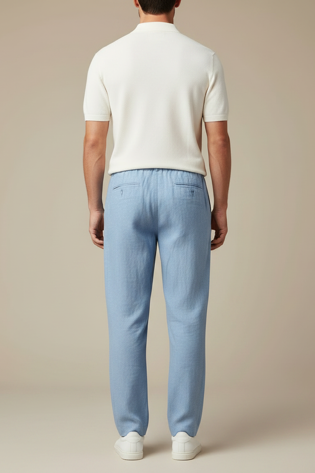 Pantalon Chino Bleu Ciel Lin Cordon Décontracté Homme - vue 2