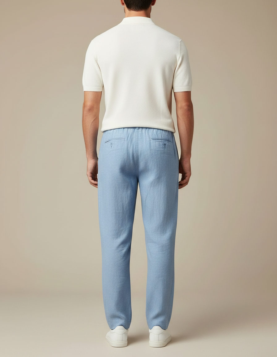Pantalon Chino Bleu Ciel Lin Cordon Décontracté Homme - vue 2