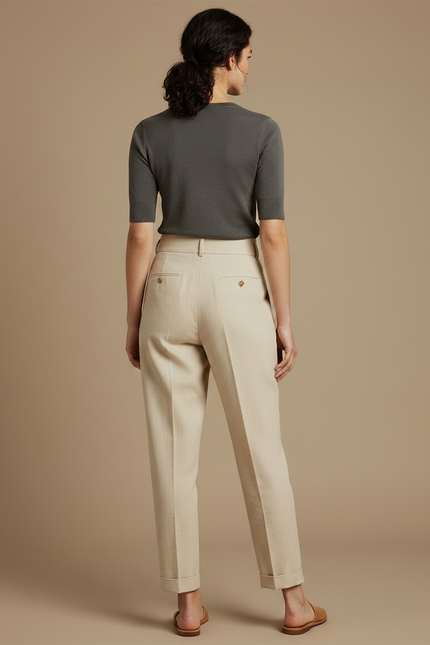 Pantalon Lin Chino Femme - Beige - vue 2