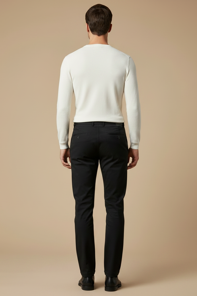 Pantalon Chino Noir Coton Stretch Homme Classique - vue 2