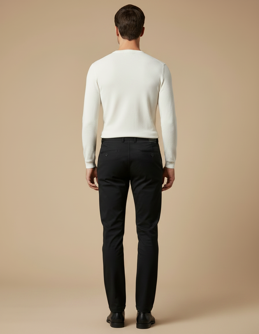 Pantalon Chino Noir Coton Stretch Homme Classique - vue 2