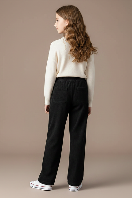 Pantalon Chino Noir Côtelé Droit Décontracté Fille - Cordé - vue 2