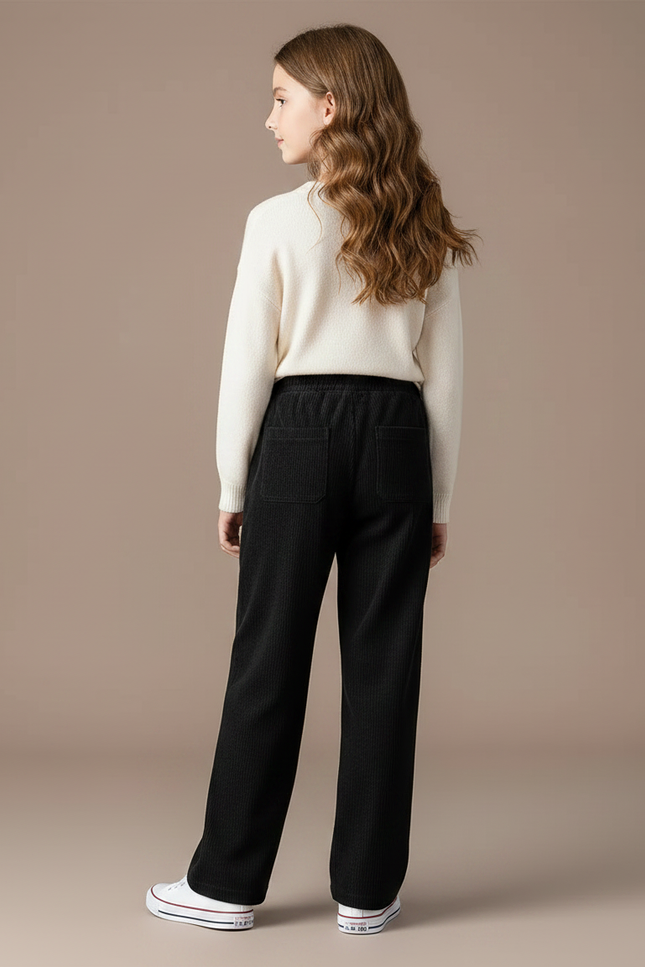 Pantalon Chino Noir Côtelé Droit Décontracté Fille - Cordé - vue 2