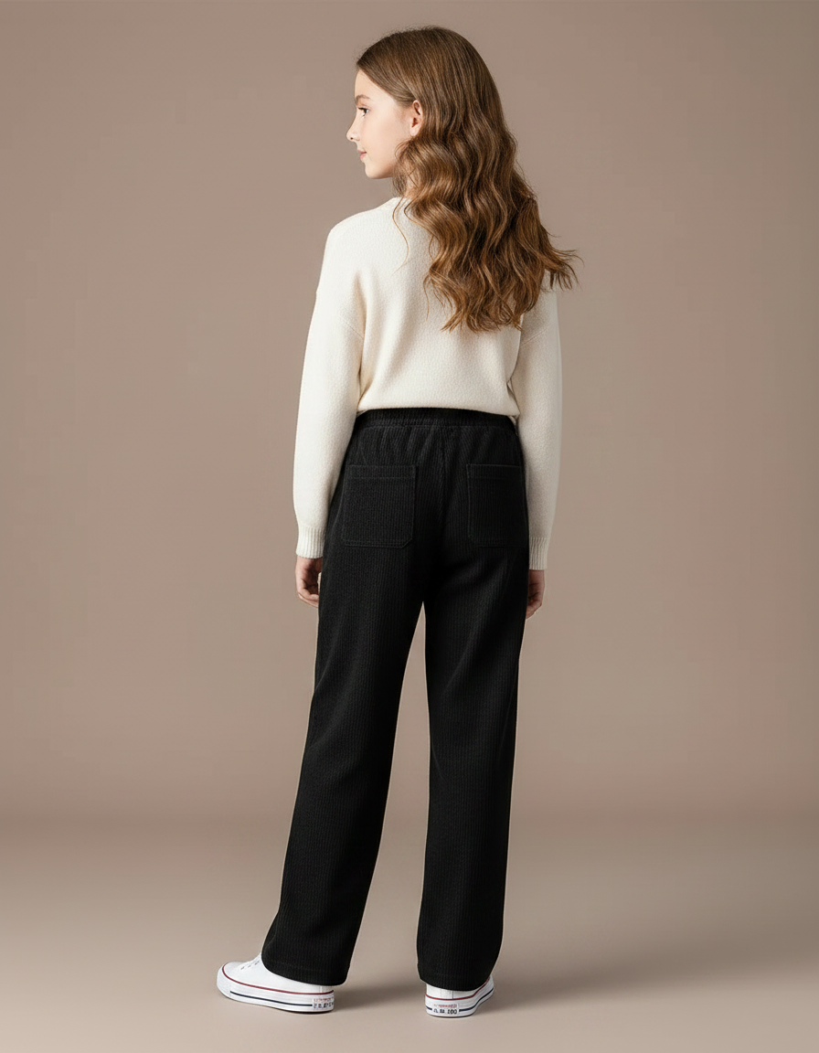 Pantalon Chino Noir Côtelé Droit Décontracté Fille - Cordé - vue 2