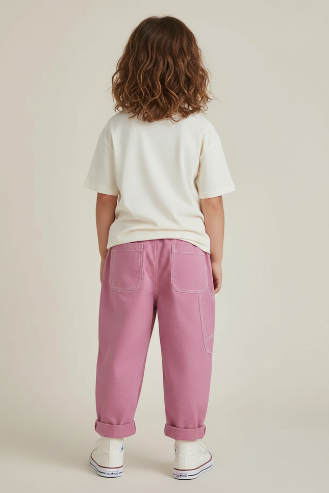 Pantalon Chino Rose Enfant Ample Décontracté Coton - vue 2
