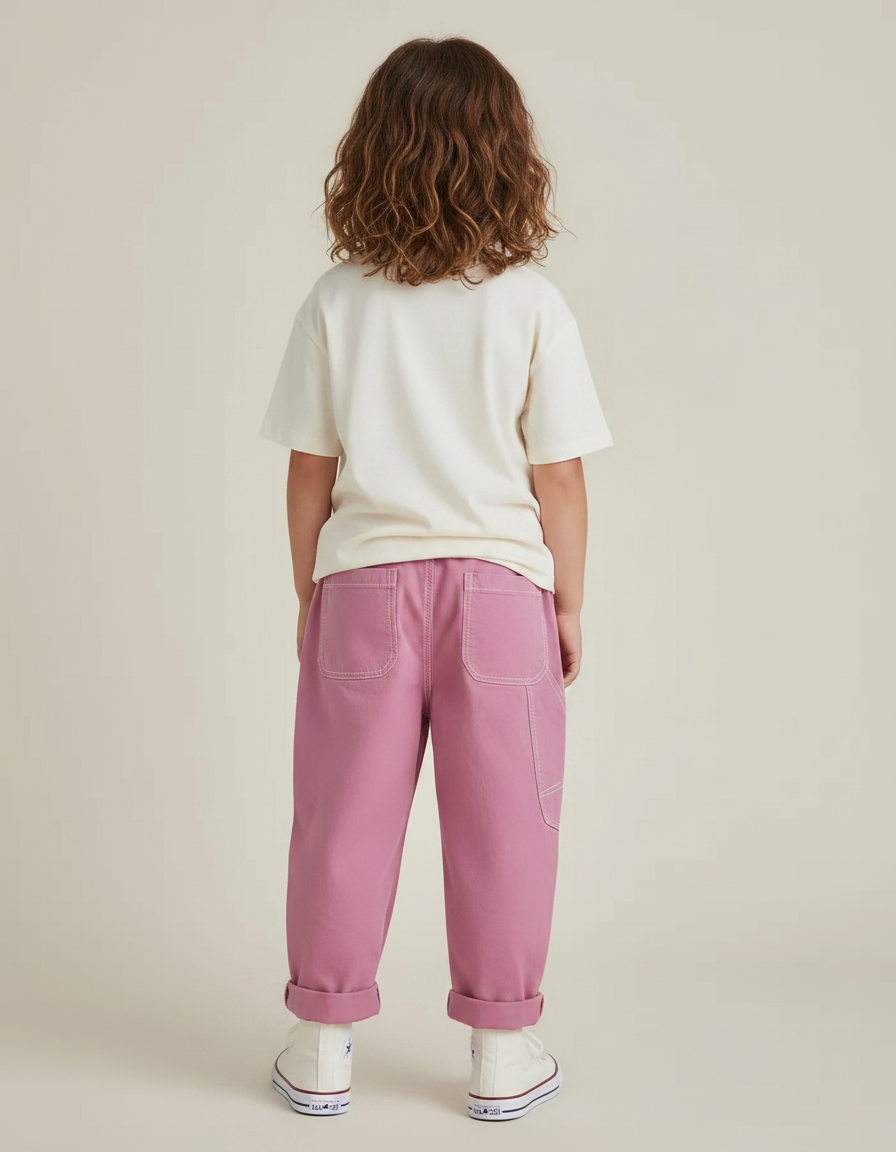 Pantalon Chino Rose Enfant Ample Décontracté Coton - vue 2