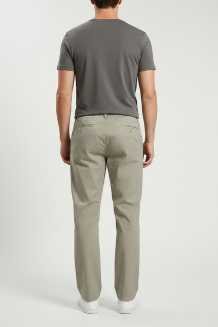 Pantalon Chino Homme Gris Vert Coton Décontracté Uni - Kaki - vue 2
