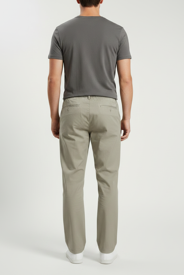 Pantalon Chino Homme Gris Vert Coton Décontracté Uni - Kaki - vue 2