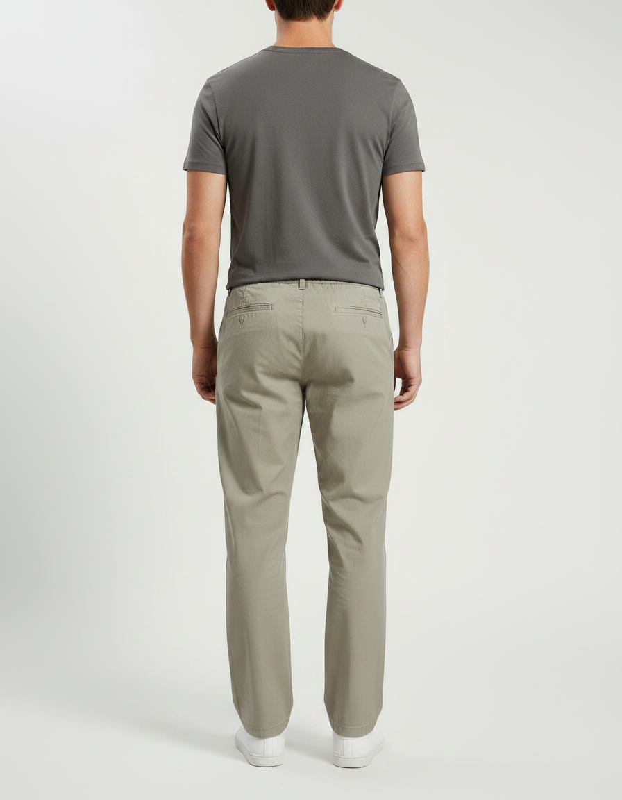 Pantalon Chino Homme Gris Vert Coton Décontracté Uni - Kaki - vue 2