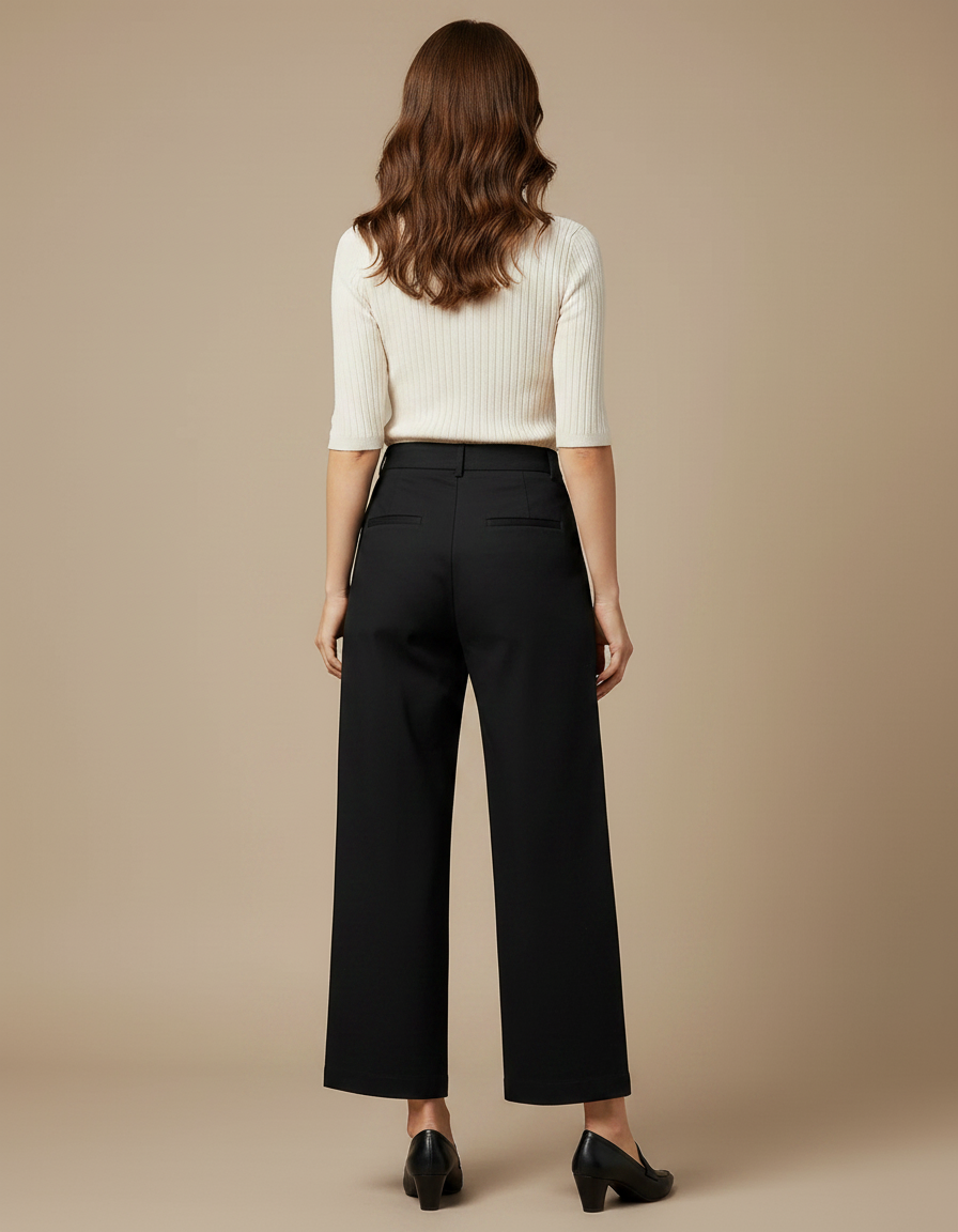 Pantalon Chino Femme Noir Droit Coton - vue 2