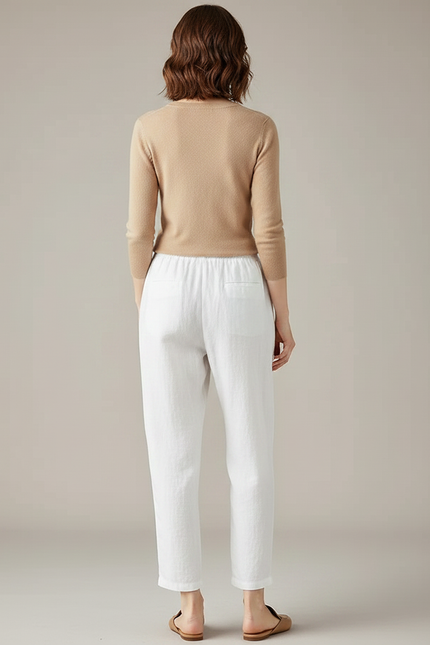 Pantalon Chino Blanc Lin Ample Décontracté Fluide - vue 2