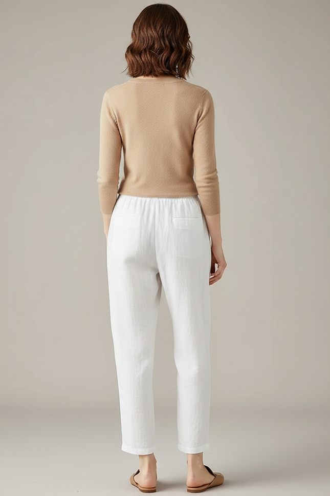 Pantalon Chino Blanc Lin Ample Décontracté Fluide - vue 2