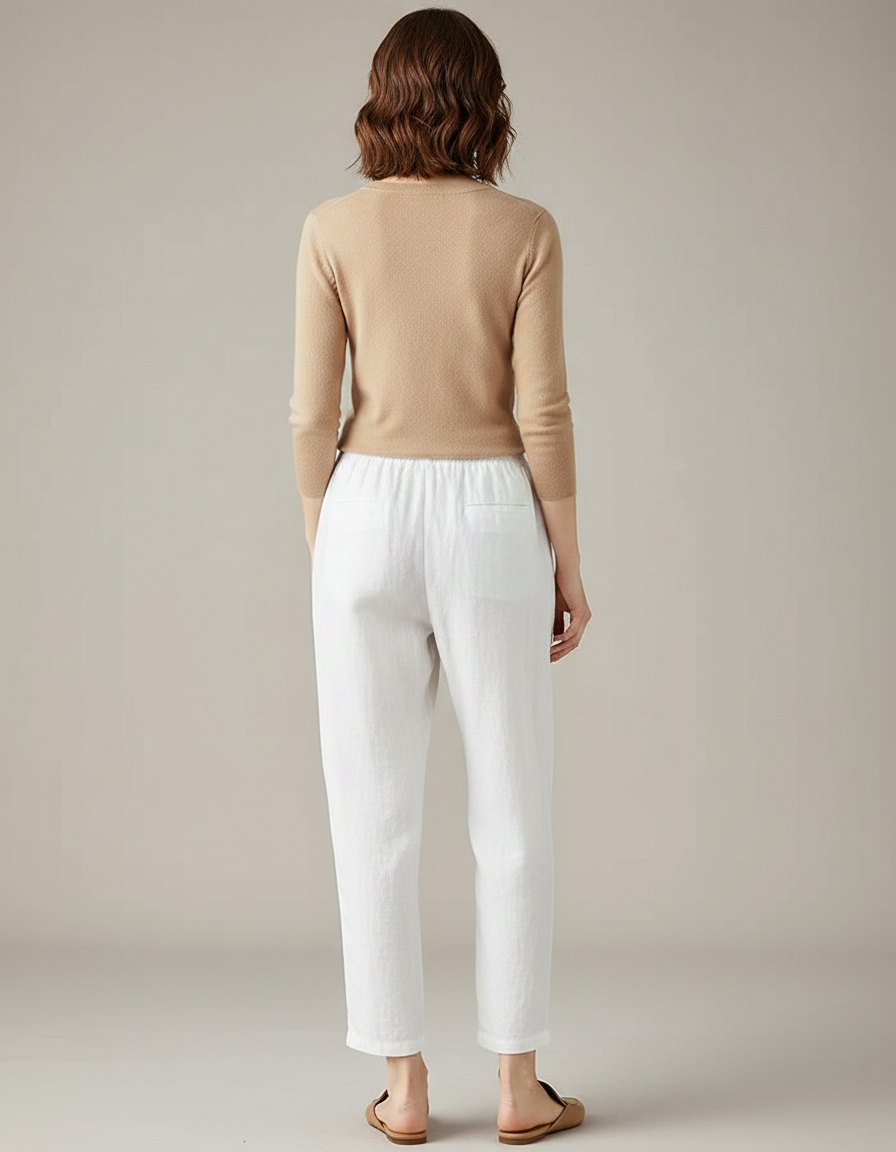 Pantalon Chino Blanc Lin Ample Décontracté Fluide - vue 2
