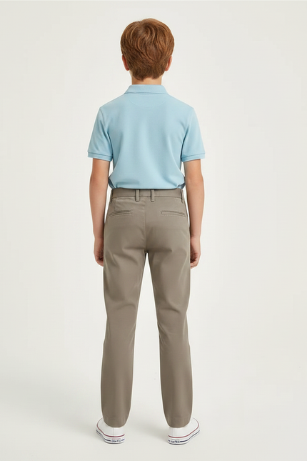 Pantalon Chino Kaki Garçon Coupe Droite Décontracté Coton - vue 2