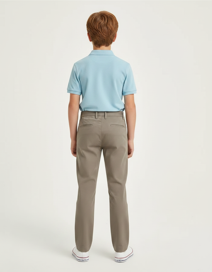 Pantalon Chino Kaki Garçon Coupe Droite Décontracté Coton - vue 2
