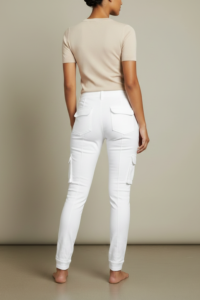 Pantalon Chino Blanc Cargo Slim Femme Cordon - Coton - vue 2