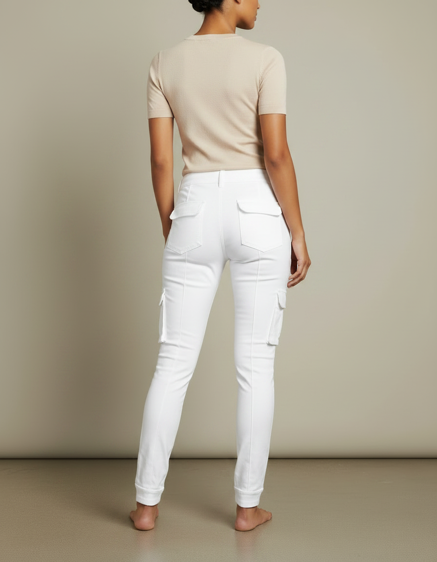 Pantalon Chino Blanc Cargo Slim Femme Cordon - Coton - vue 2
