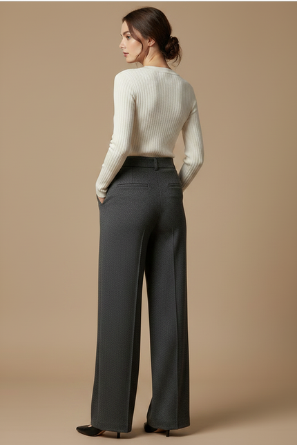 Pantalon Chino Gris Large Fluide Élégant Femme - Laine - vue 2