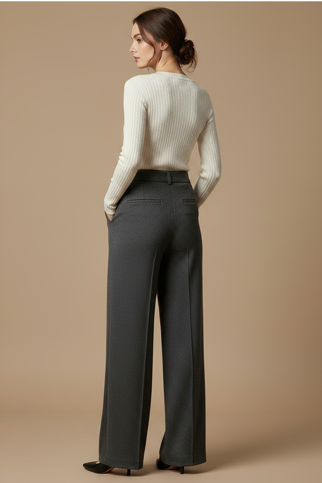 Pantalon Chino Gris Large Fluide Élégant Femme - Laine - vue 2
