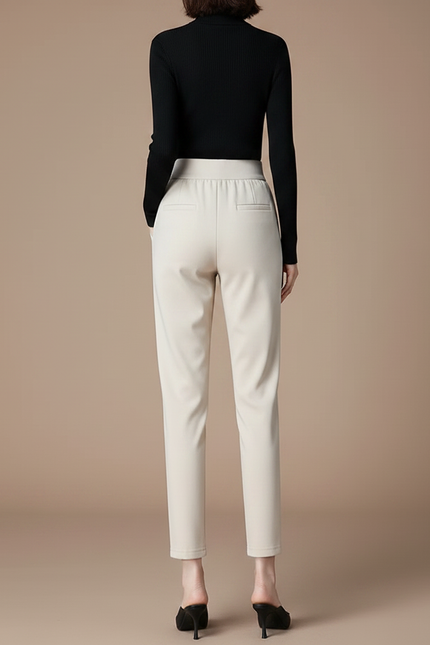 Pantalon Chino Beige Élastique Brodé Coupe Droite Femme - Polyester - vue 2