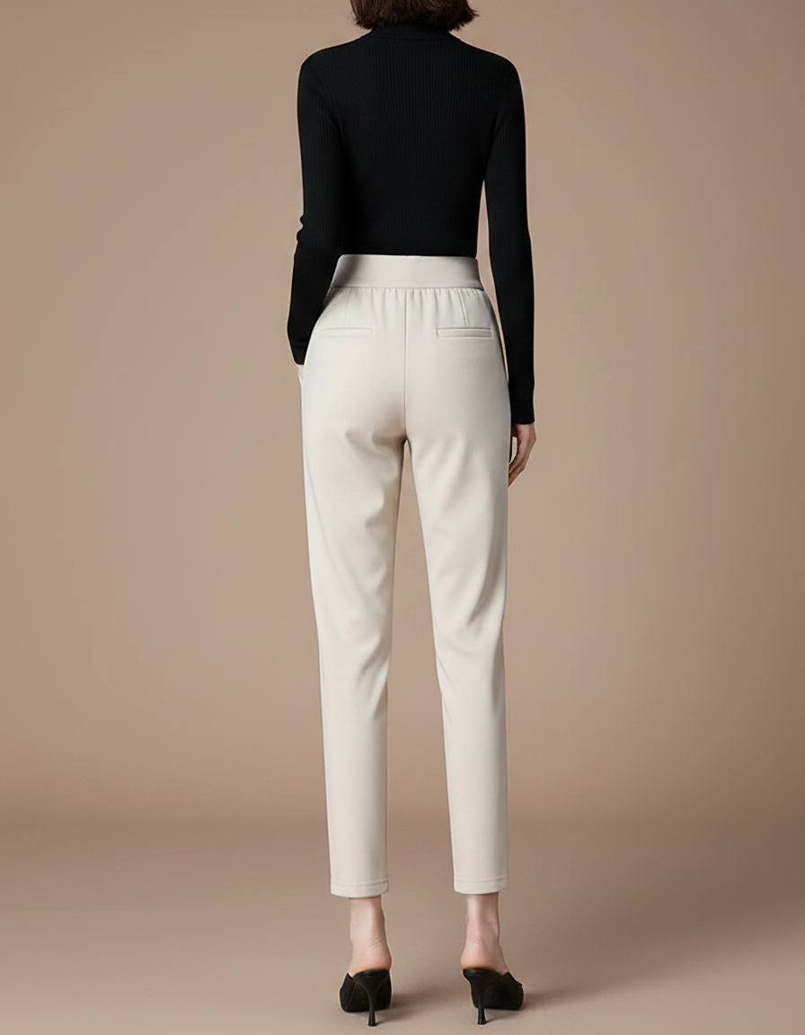 Pantalon Chino Beige Élastique Brodé Coupe Droite Femme - Polyester - vue 2
