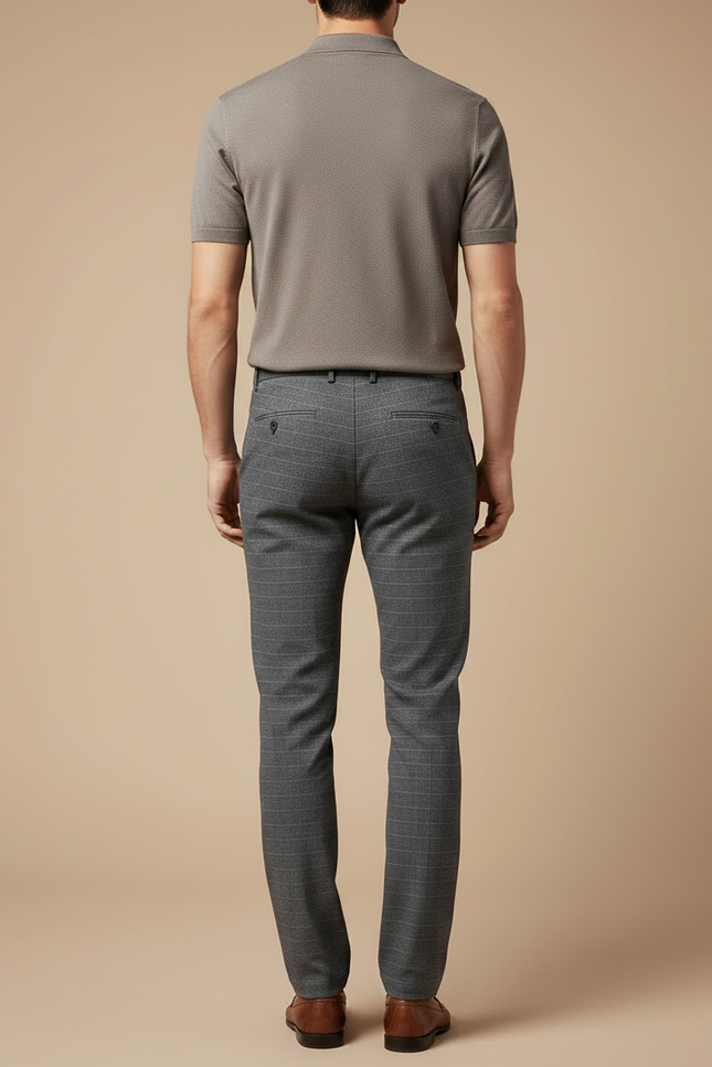 Pantalon Chino Homme Gris Droit Carreaux Élégant - Laine - vue 2