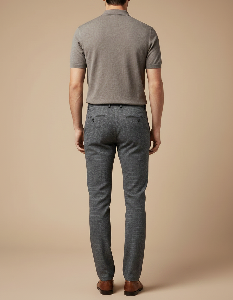 Pantalon Chino Homme Gris Droit Carreaux Élégant - Laine - vue 2