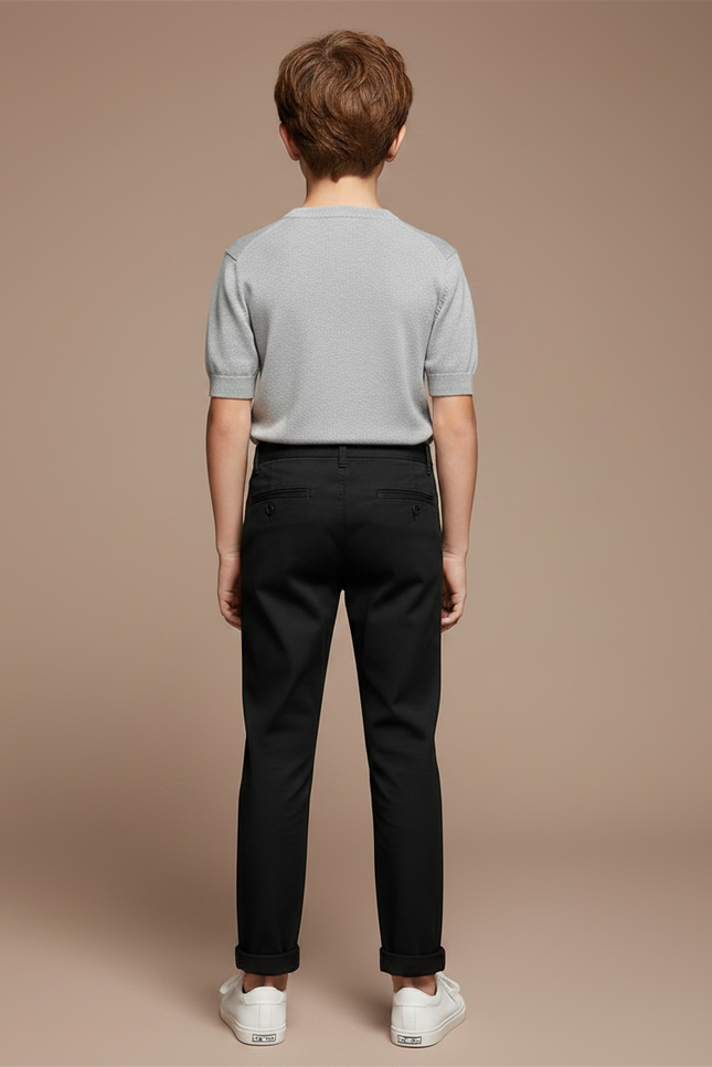 Pantalon Chino Noir Garçon Coton Coupe Droite - vue 2