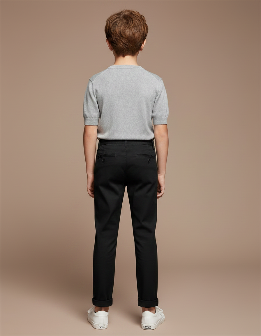 Pantalon Chino Noir Garçon Coton Coupe Droite - vue 2