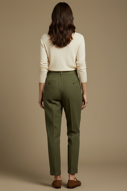 Pantalon Chino Vert Olive Plissé Ample Femme - Kaki Laine - vue 2