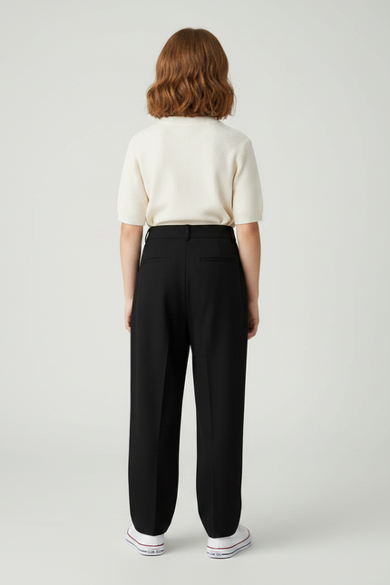 Pantalon Chino Noir Ample Plissé Décontracté Femme - Gabardine - vue 2