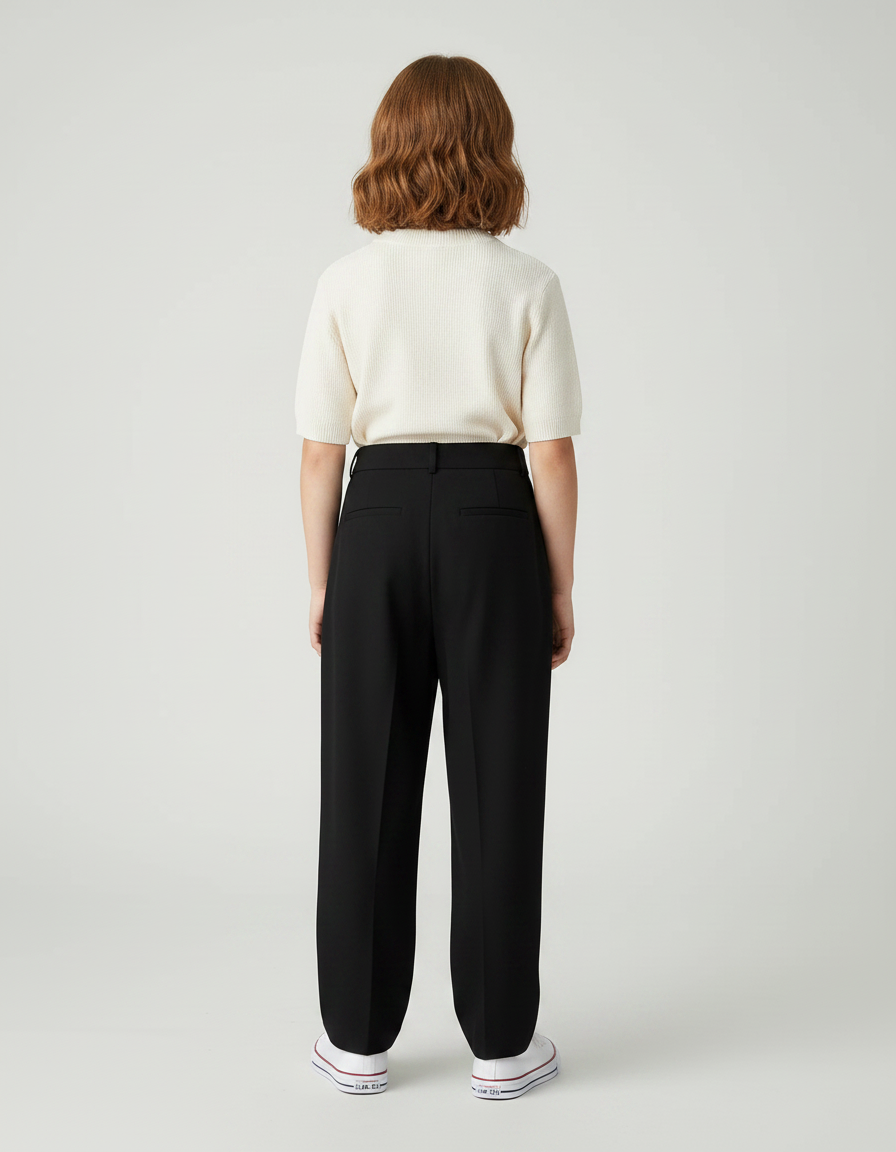 Pantalon Chino Noir Ample Plissé Décontracté Femme - Gabardine - vue 2