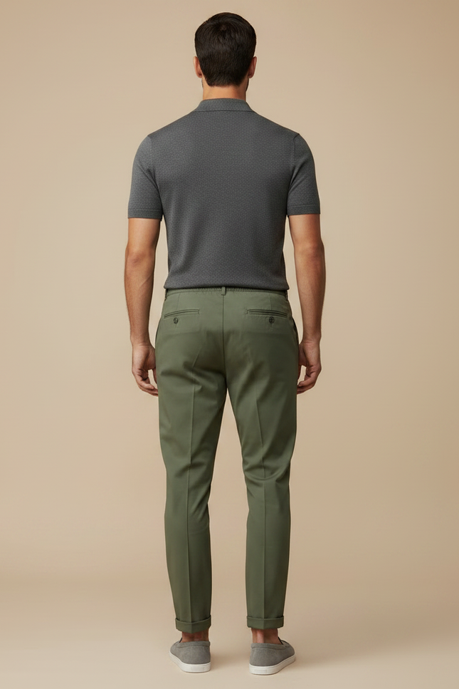 Pantalon Chino Vert Kaki Cordon Droit Décontracté Homme - Gabardine - vue 2