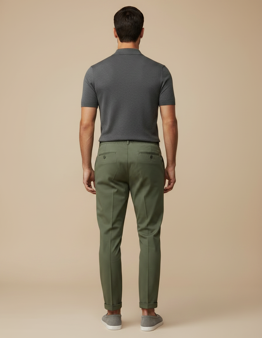 Pantalon Chino Vert Kaki Cordon Droit Décontracté Homme - Gabardine - vue 2