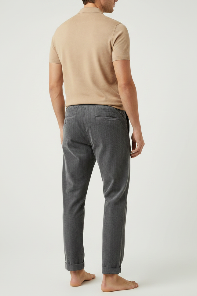Pantalon Chino Gris Côtelé Droit Décontracté Homme - Cordé - vue 2