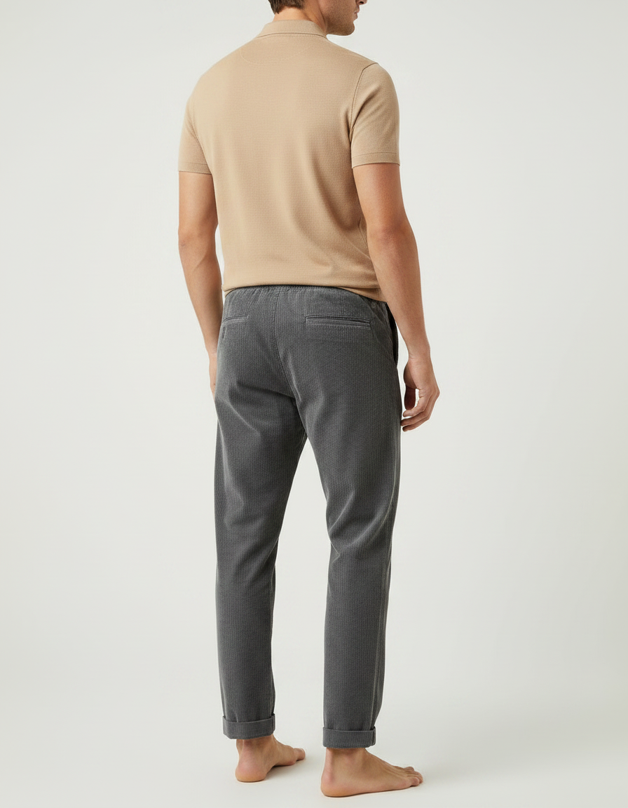 Pantalon Chino Gris Côtelé Droit Décontracté Homme - Cordé - vue 2