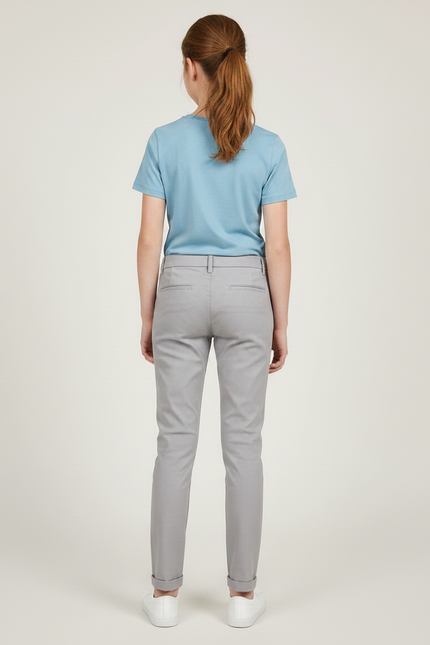 Pantalon Chino Gris Clair Slim Fille Élégant - Gabardine - vue 2