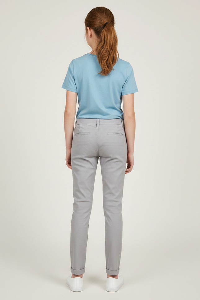 Pantalon Chino Gris Clair Slim Fille Élégant - Gabardine - vue 2