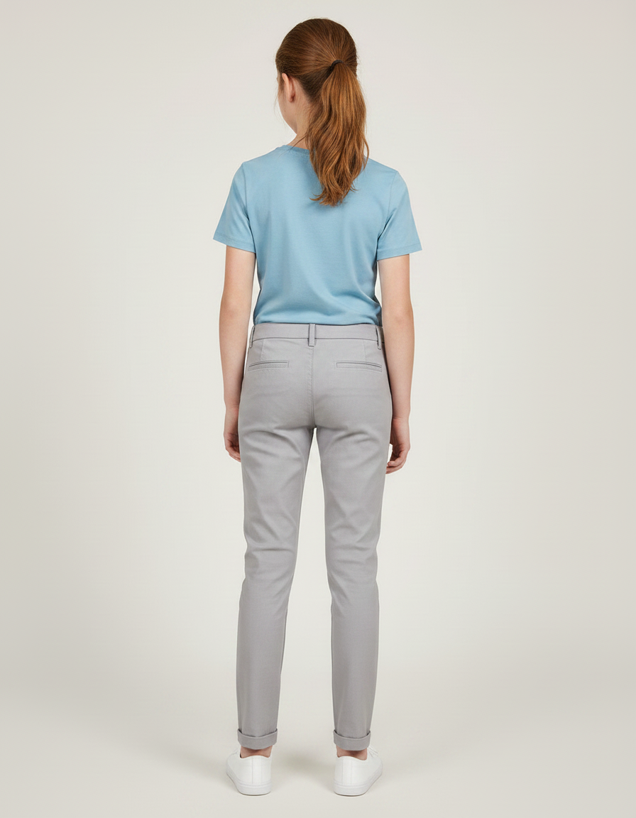 Pantalon Chino Gris Clair Slim Fille Élégant - Gabardine - vue 2
