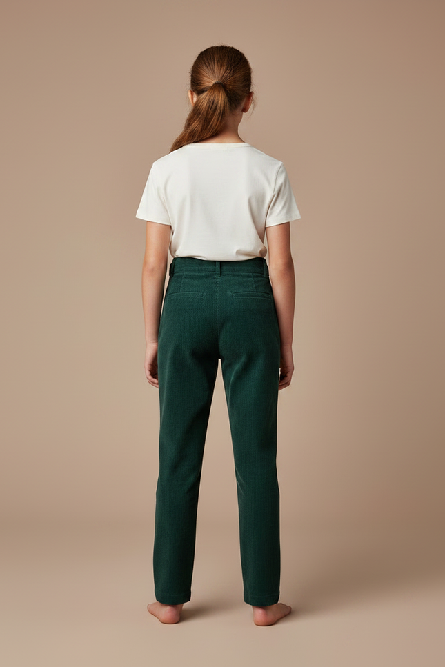 Pantalon Chino Vert Côtelé Plissé Enfant Décontracté - Cordé - vue 2