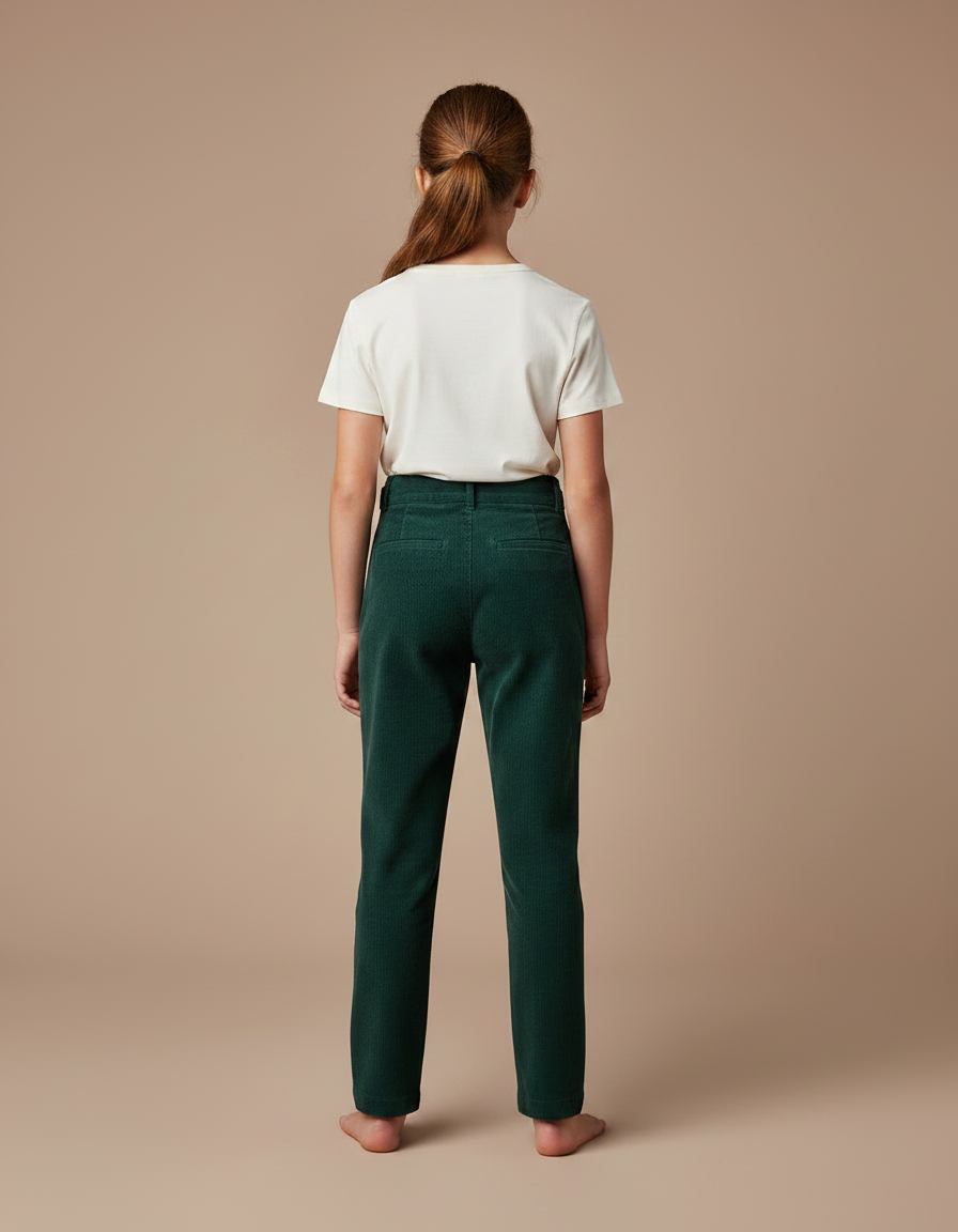 Pantalon Chino Vert Côtelé Plissé Enfant Décontracté - Cordé - vue 2