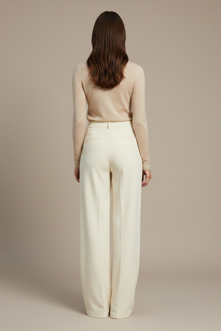 Pantalon Chino Beige Ample Laine Acétate Épais Hiver - vue 2