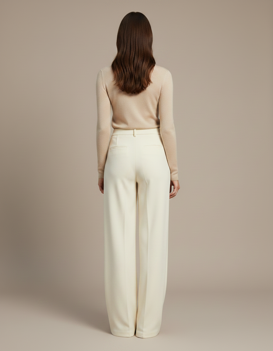 Pantalon Chino Beige Ample Laine Acétate Épais Hiver - vue 2